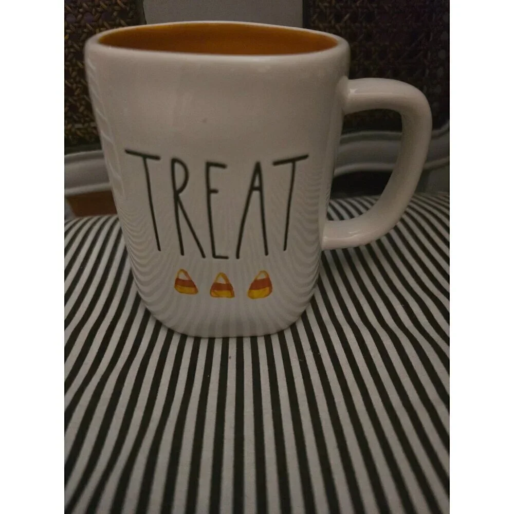 Rae Dunn Halloween Treat Candy Corn Icon Coffee Mug Orange Interior